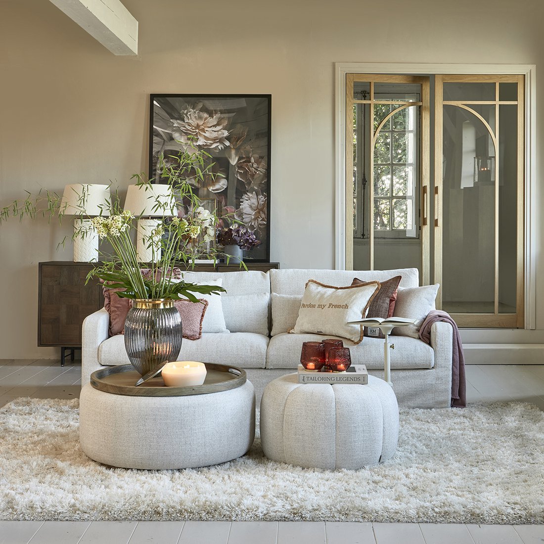 Poof Falcone, Antique White ø72