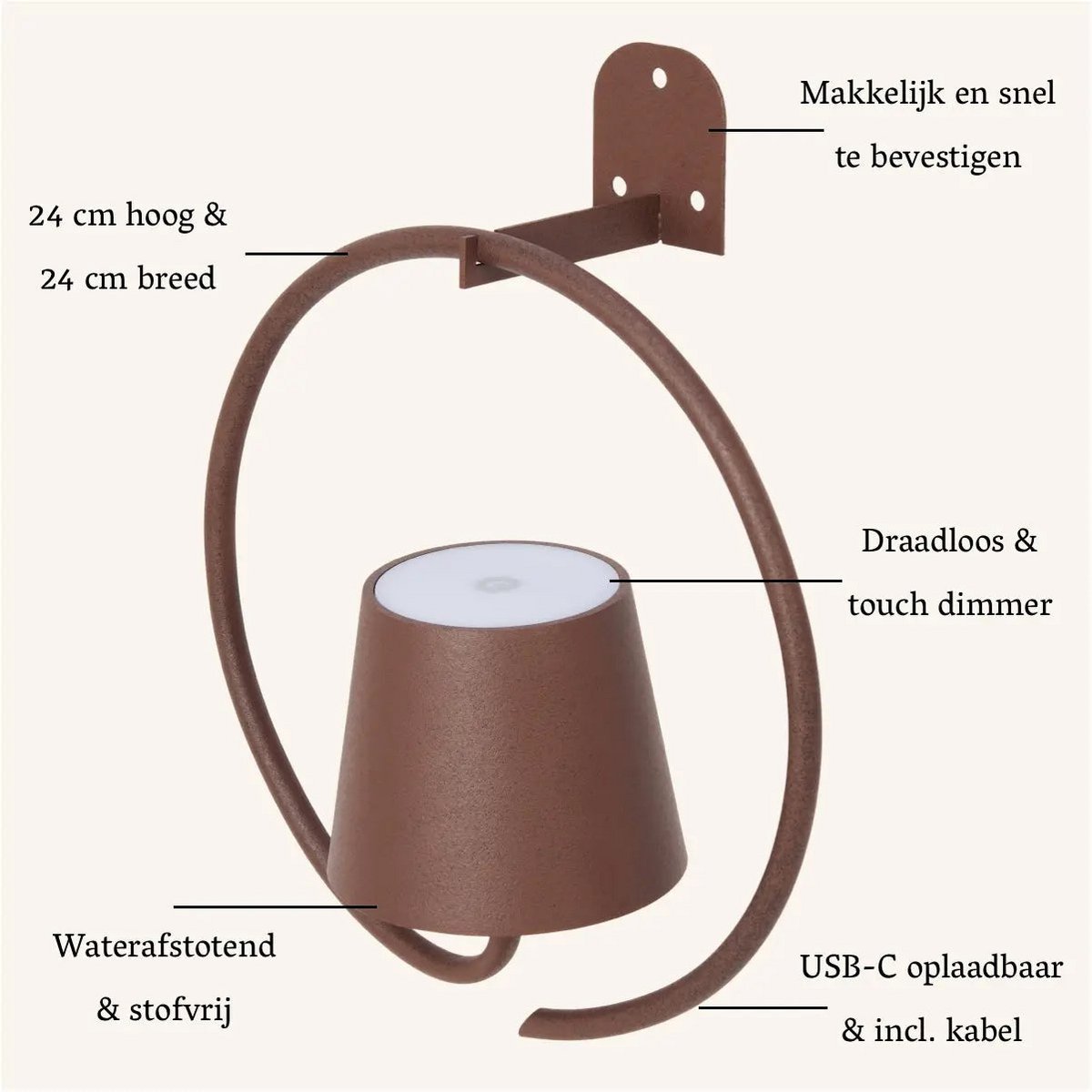 Wandlamp Cielo metaal, draadloos & dimbaar