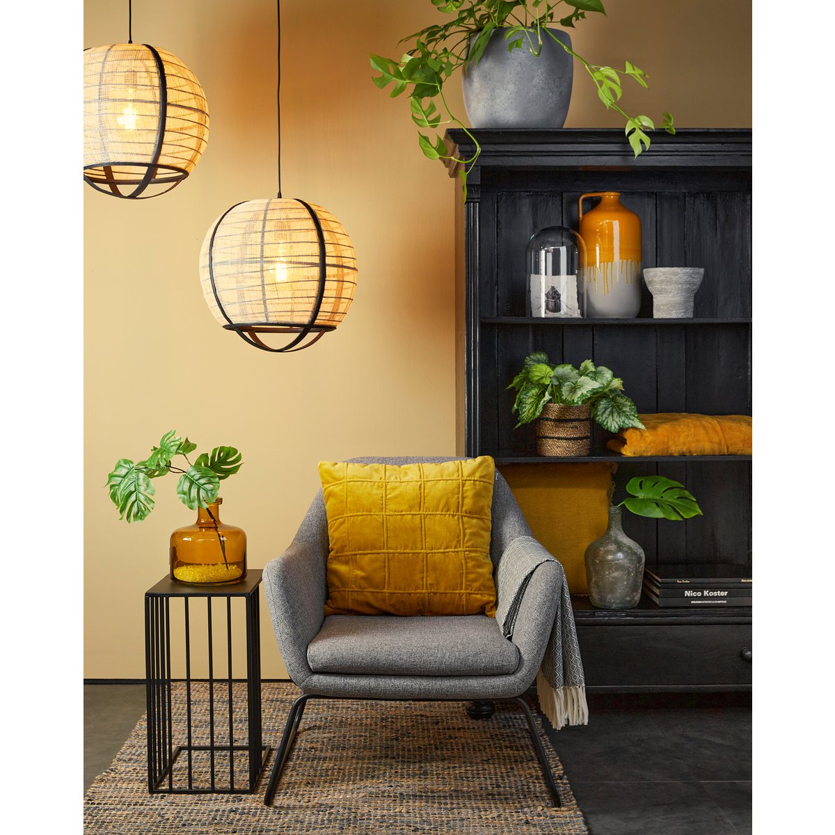 Hanglamp Pella, H44 x Ø45 cm - Linnen